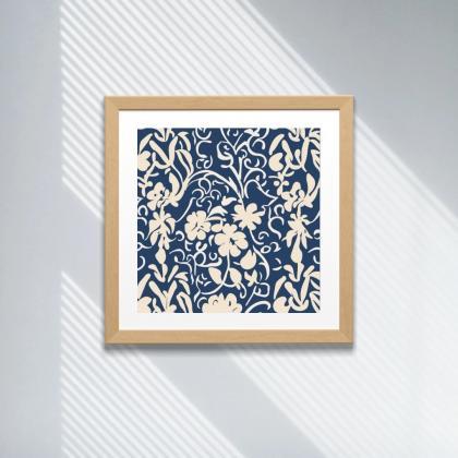 Midnight Florals Digital Art Print, Blue And Cream..