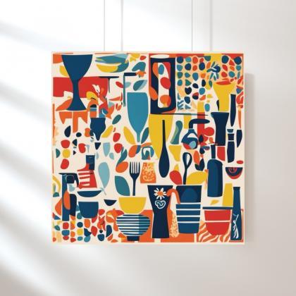 Culinary Mosaic Digital Art Print, Vibrant..