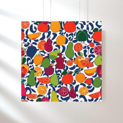 Orchard Harmony Fruit Abstract Art Print, Square..