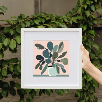 Serene Greenery Plant Digital Art Print, Canvas..