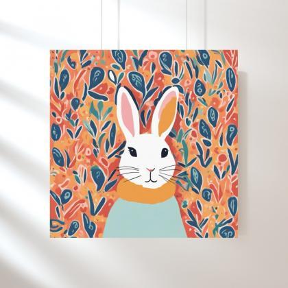 Whimsical Woodland Bunny Digital Art Print, Square..