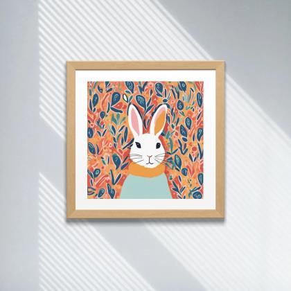 Whimsical Woodland Bunny Digital Art Print, Square..