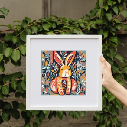 Garden Guardian Patterned Rabbit Abstract Art..