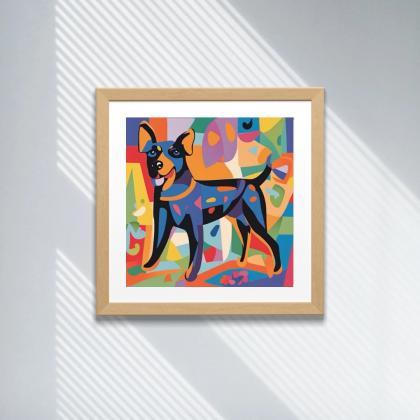 Vibrant Vigilance Dog Abstract Art Print, Square..
