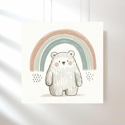 Bear Beneath The Rainbow Nursery Art Print, Kids..