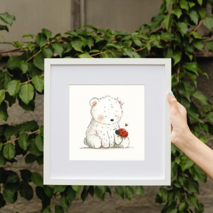 Bear And Ladybug Nursery Art Print, Kids Bedroom..