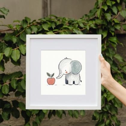 Elephant And The Apple Nursery Art Print, Kids..