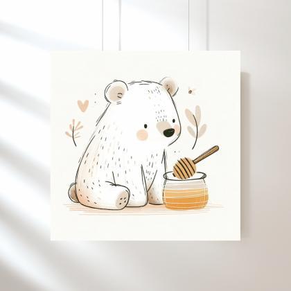 Bear With Honey Pot Nursery Art Print, Kids..
