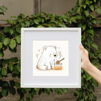 Bear With Honey Pot Nursery Art Print, Kids..
