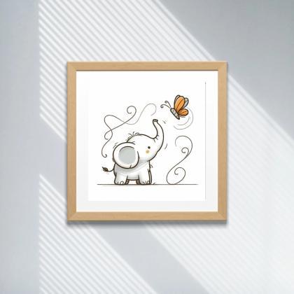 Baby Elephant And A Butterfly Nursery Art Print,..