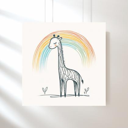 Giraffe Rainbow Dreams Nursery Art Print, Kids..