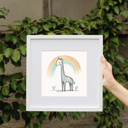 Giraffe Rainbow Dreams Nursery Art Print, Kids..