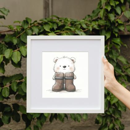 Bear In Boots Nursery Art Print, Kids Bedroom Wall..