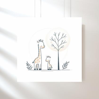 Mummy And Baby Giraffe Nursery Art Print, Kids..