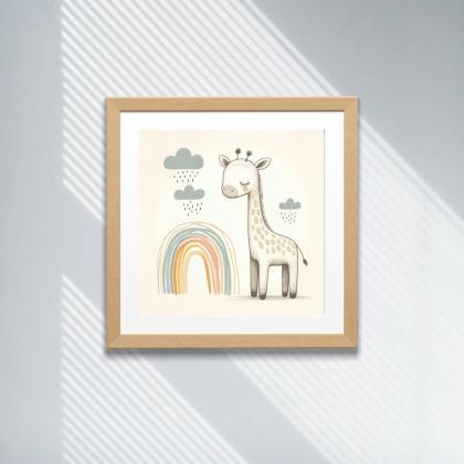 Giraffe And Rainbow Nursery Art Print, Kids..