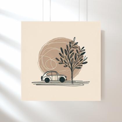 Car And A Tree Nursery Art Print, Kids Bedroom..