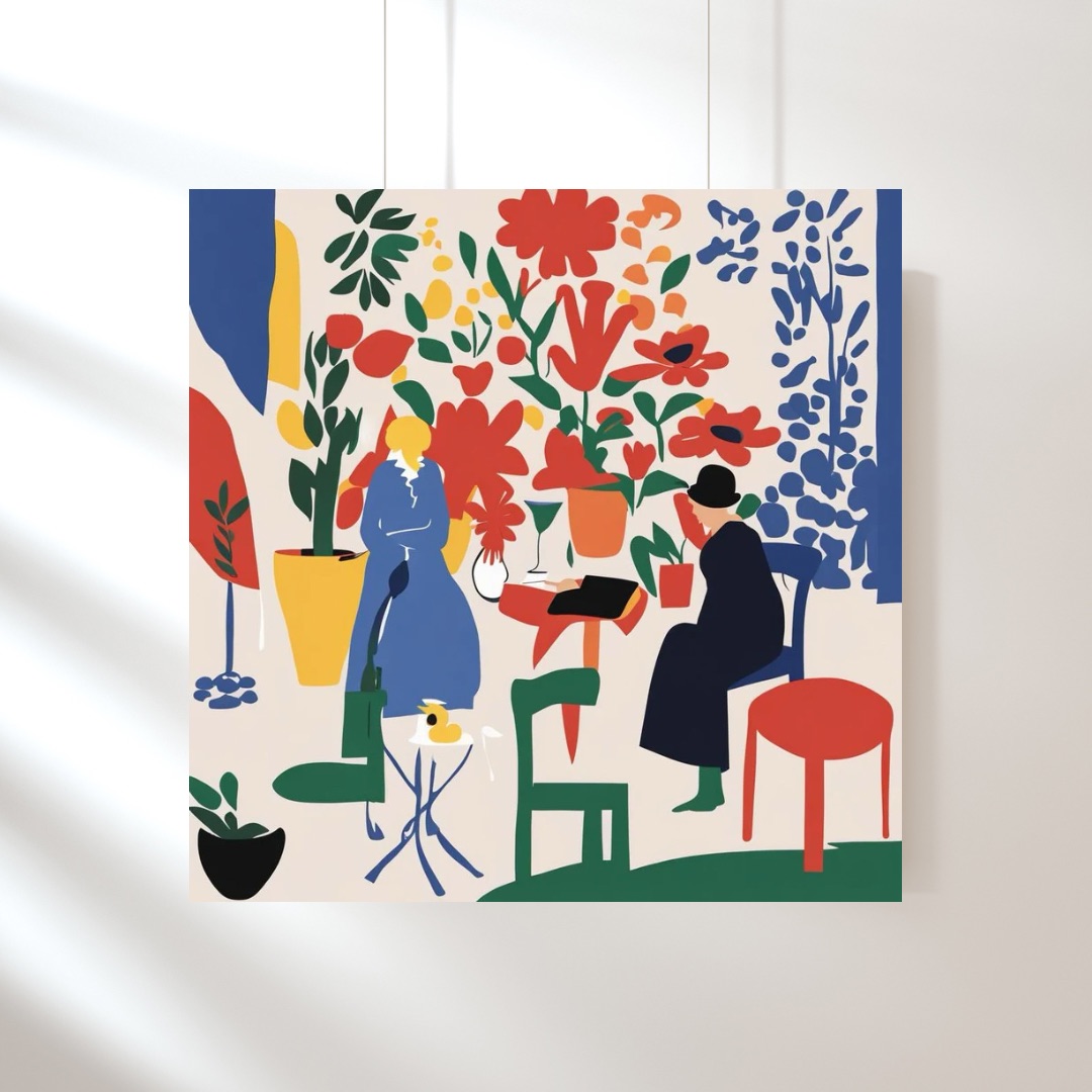 Botanical Rendezvous Digital Art Print, Vibrant Abstract Wall Art, Maximalist Colorful Art Print, Vibrant Home Decor