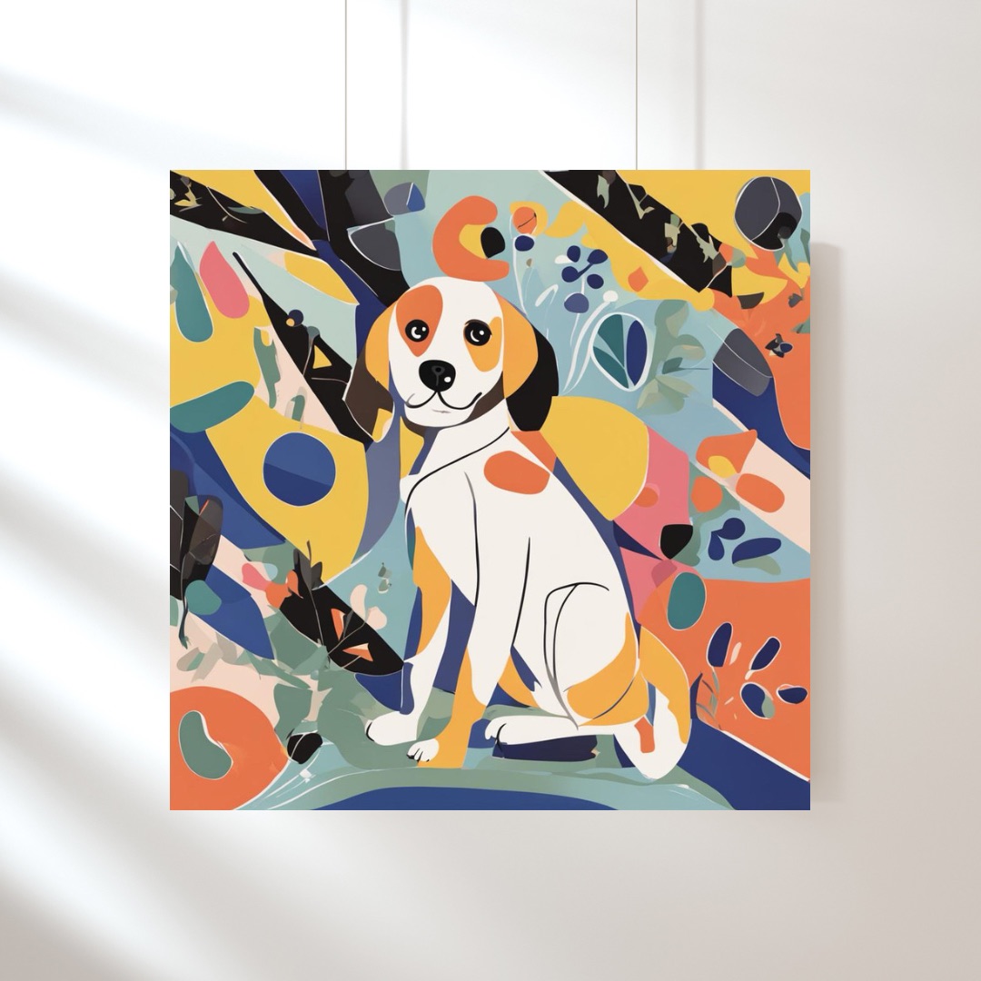 Canine Carnival Dog Abstract Art Print, Square Digital Art Print, Vibrant Rabbit Wall Art, Colorful Art Print, Printable Art Home Decor