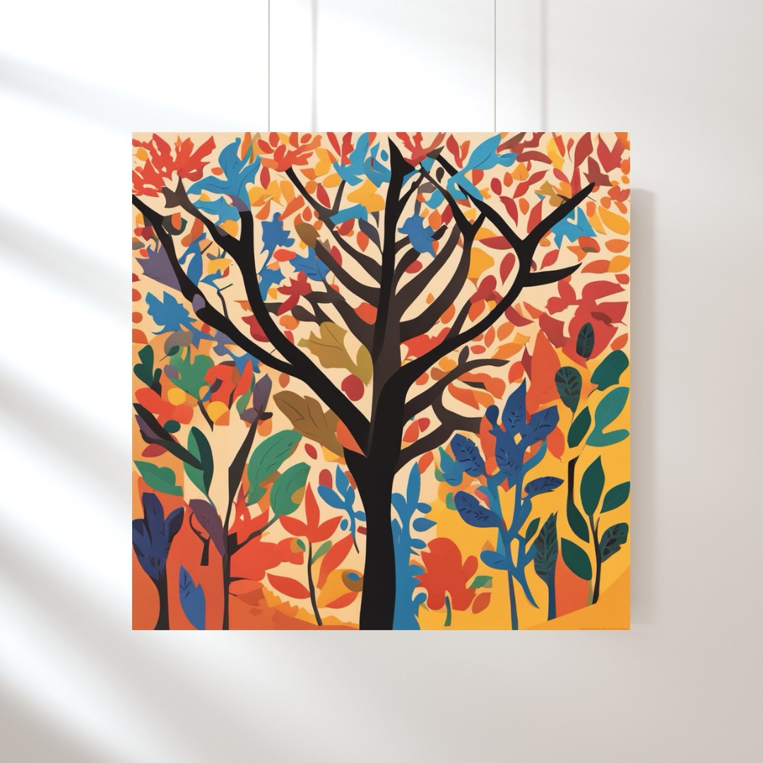 Autumnal Vibrance Abstract Art Print, Square Digital Art Print, Vibrant Autumn Tree Wall Art, Colorful Art Print, Printable Art Home Decor