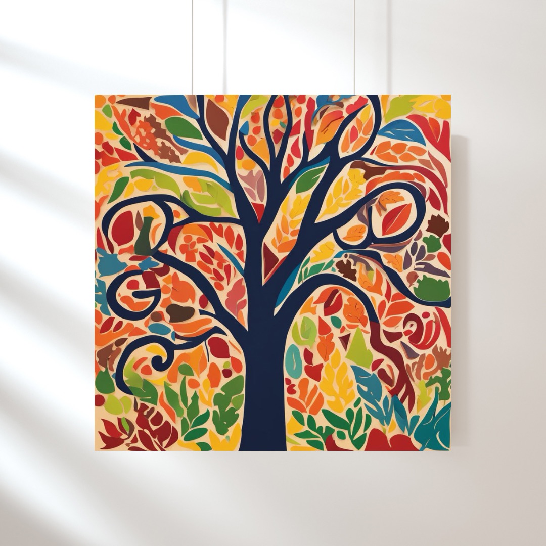 Harvest Mosaic Autumn Abstract Art Print, Square Digital Art Print, Vibrant Autumn Tree Wall Art, Colorful Art Print, Printable Art Home Decor