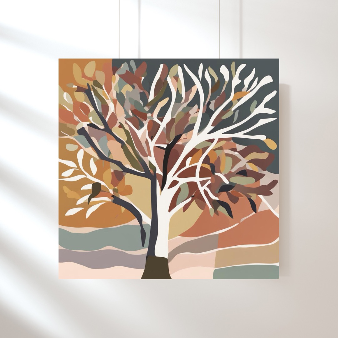 Autumn's Embrace Abstract Art Print, Square Digital Art Print, Muted Autumn Wall Art, Printable Art Home Decor