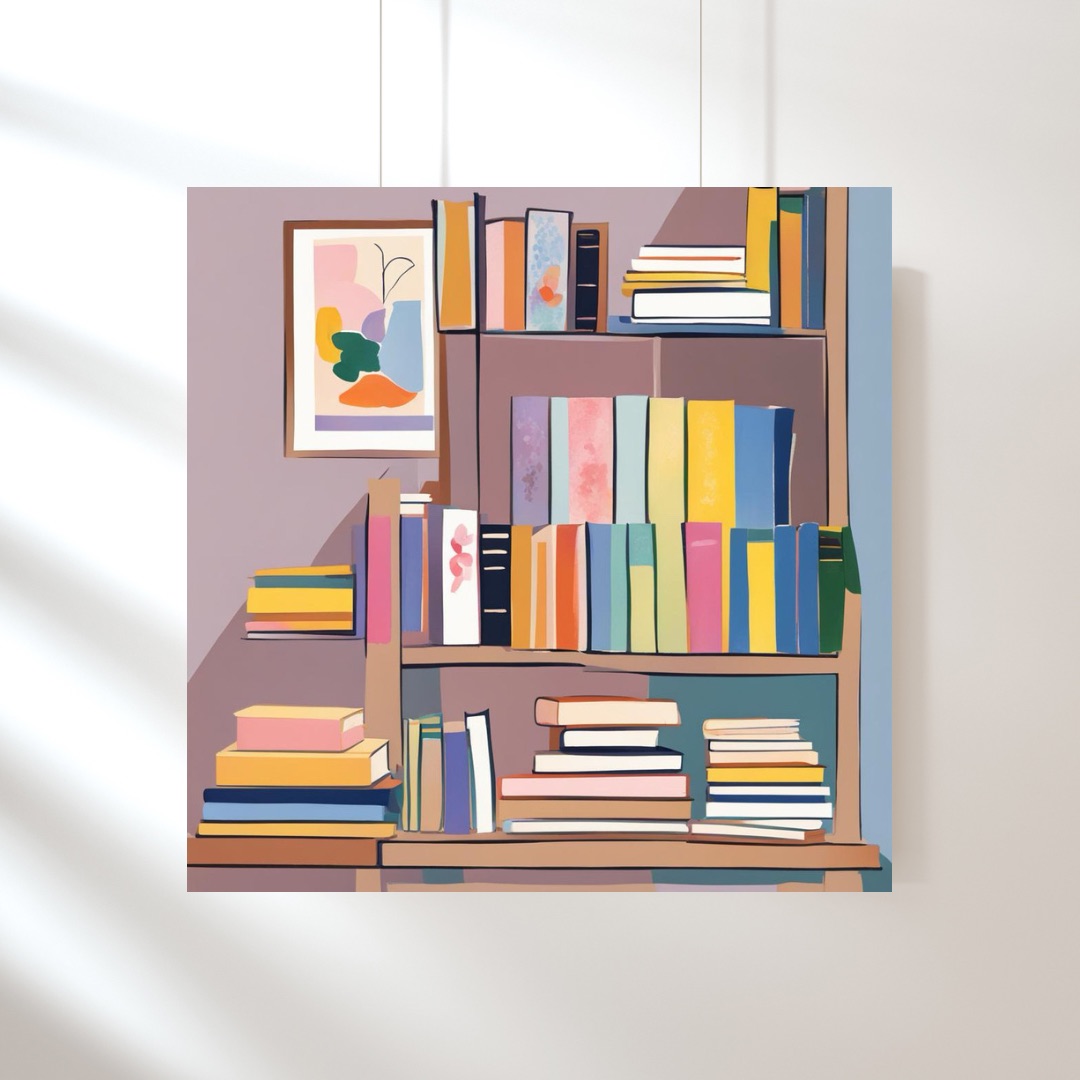 Literary Haven Books Art Print, Square Digital Art Print, Bookshelf Wall Art, Printable Art Home Decor