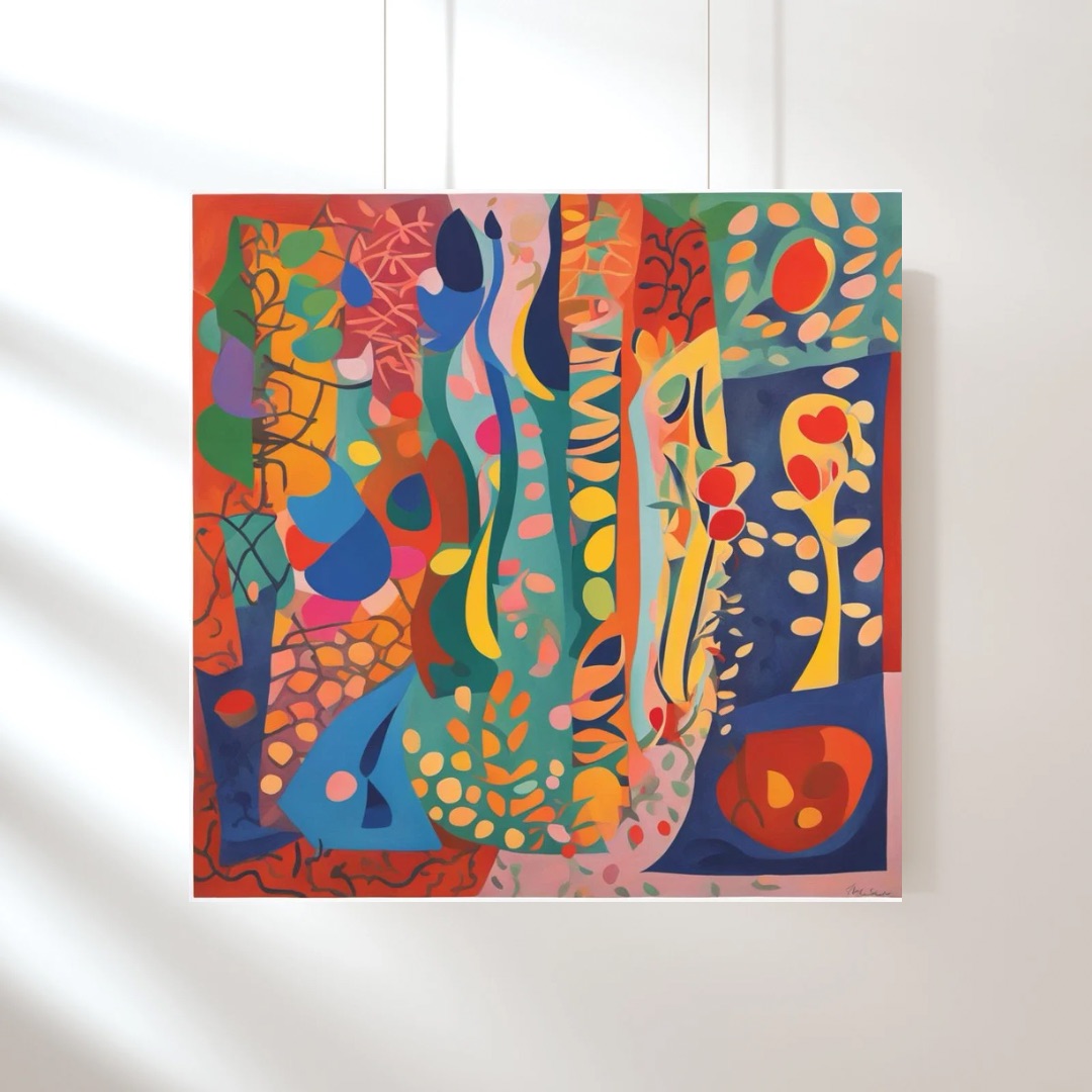 Rhythmic Botanica Abstract Art Print, Square Digital Art Print, Vibrant Wall Art, Colorful Art Print, Printable Art Home Decor