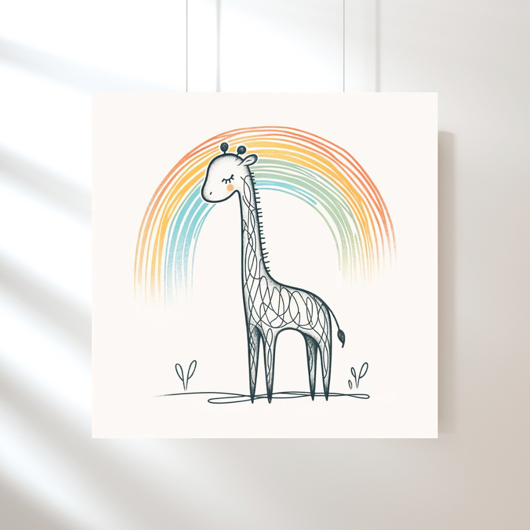 Giraffe Rainbow Dreams Nursery Art Print, Kids Bedroom Wall Art, Nursery Kids Bedroom Decor