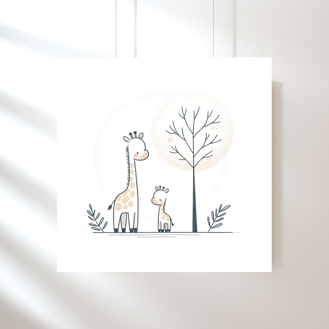 Mummy And Baby Giraffe Nursery Art Print, Kids Bedroom Wall Art, Nursery Kids Bedroom Decor