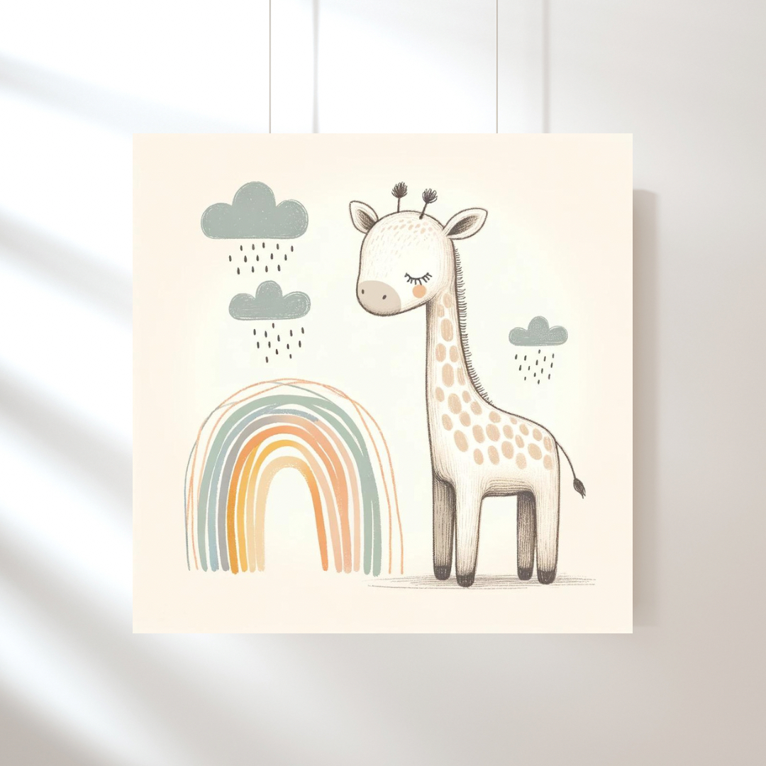 Giraffe And Rainbow Nursery Art Print, Kids Bedroom Wall Art, Nursery Kids Bedroom Decor