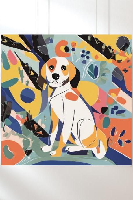 Canine Carnival Dog Abstract Art Print, Square Digital Art Print, Vibrant Rabbit Wall Art, Colorful Art Print, Printable Art Home Decor