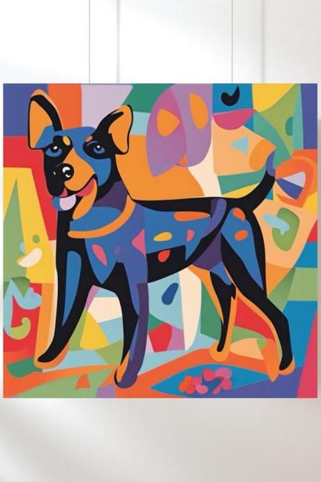 Vibrant Vigilance Dog Abstract Art Print, Square Digital Art Print, Vibrant Rabbit Wall Art, Colorful Art Print, Printable Art Home Decor