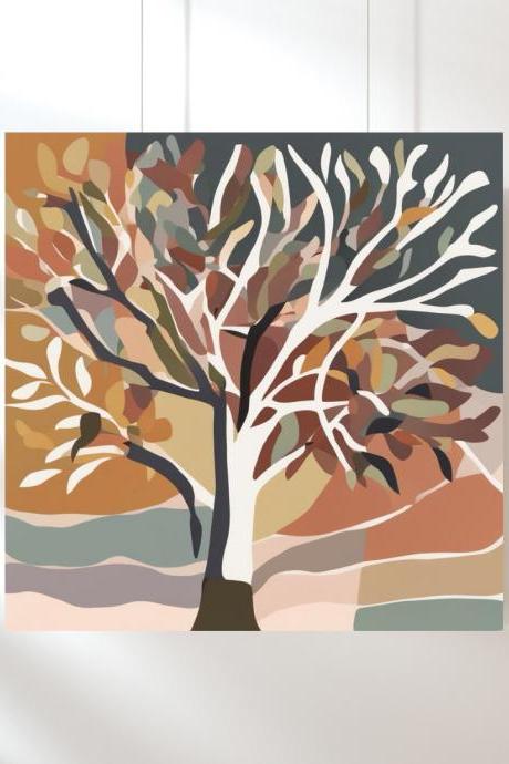 Autumn&amp;#039;s Embrace Abstract Art Print, Square Digital Art Print, Muted Autumn Wall Art, Printable Art Home Decor