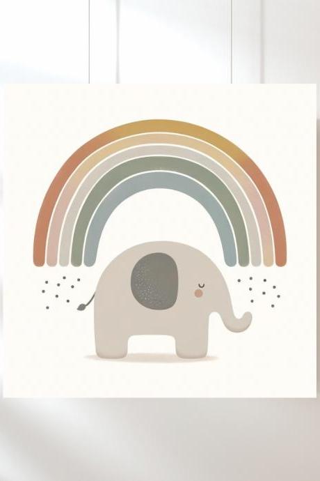 Elephant And Rainbow Nursery Art Print, Kids Bedroom Wall Art, Nursery Kids Bedroom Decor