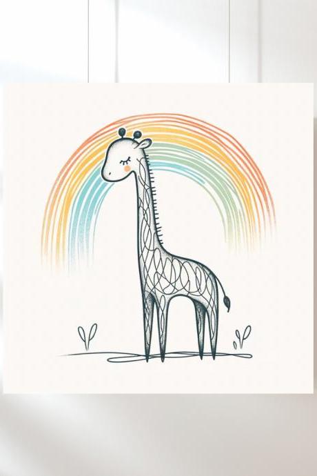 Giraffe Rainbow Dreams Nursery Art Print, Kids Bedroom Wall Art, Nursery Kids Bedroom Decor