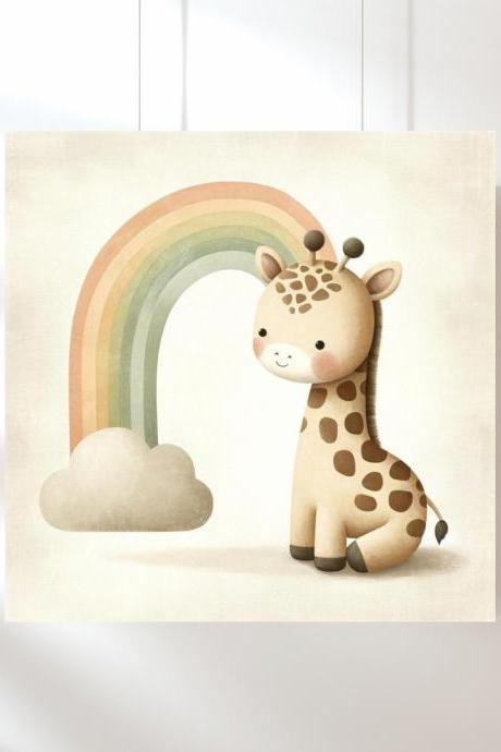 Giraffe And Pastel Rainbow Nursery Art Print, Kids Bedroom Wall Art, Nursery Kids Bedroom Decor